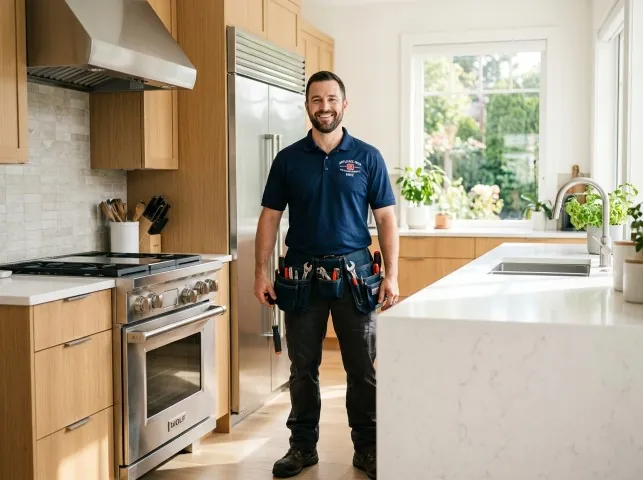 Appliance Repair Hero technician in a Angola, NY kitchen after an appliance repair